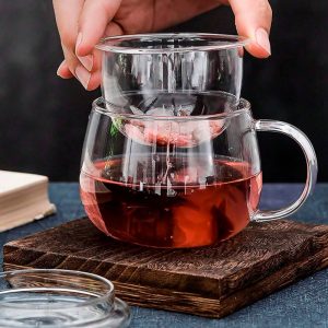 Taza 300ml con Filtro y Tapa de Vidrio Resistente al Calor